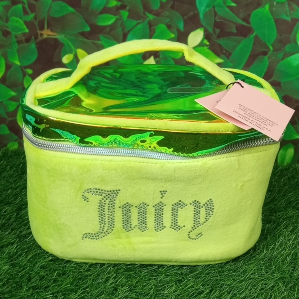 🛍️🍒 Juicy Couture Lime Green Rhinestone Logo Travel Cosmetic Bag